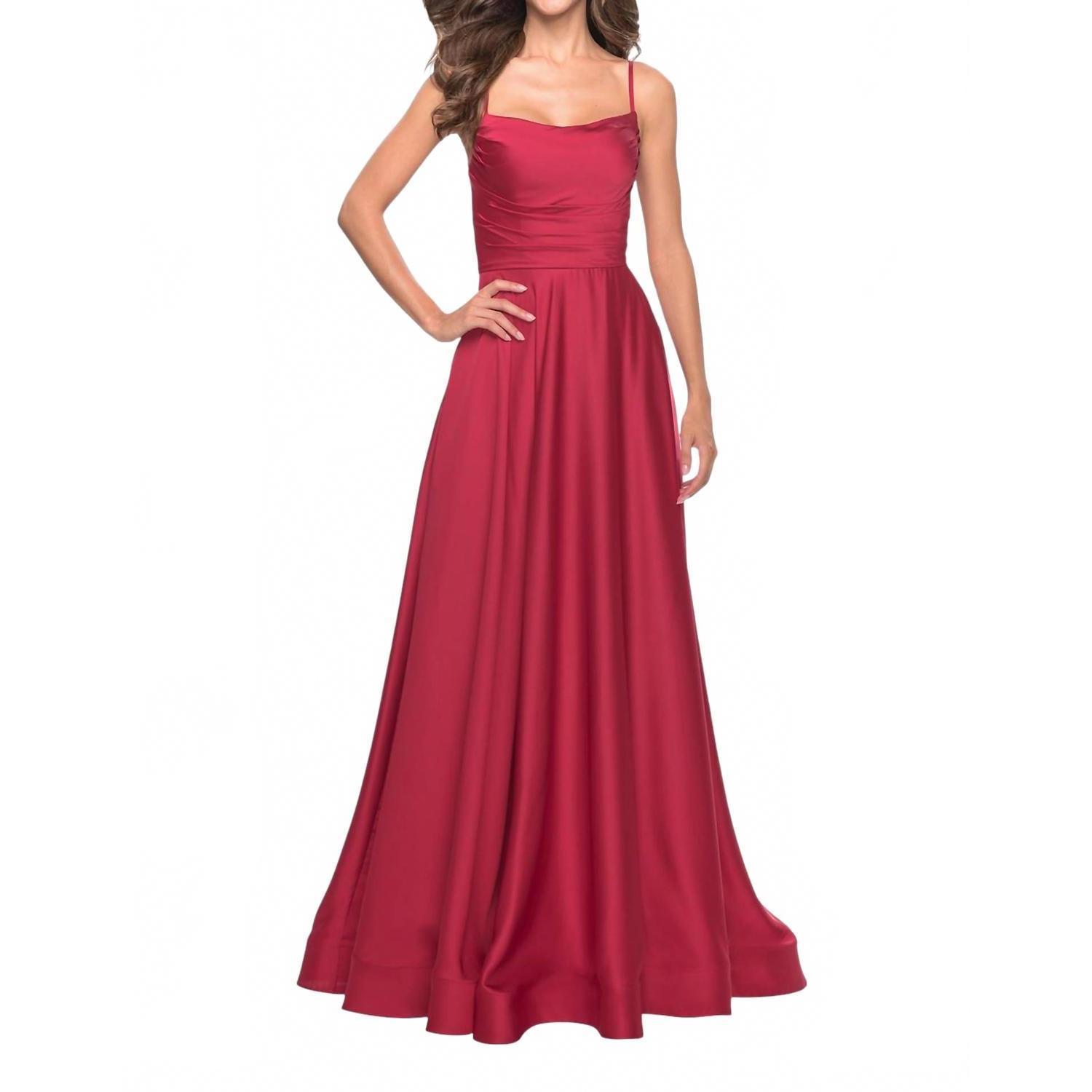 New La Femme Satin A Line Prom Dress In Red